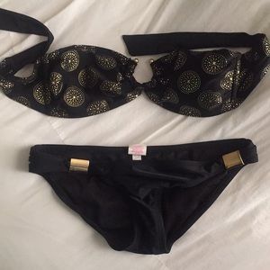 Black Gold Medallion Strapless Bikini Set